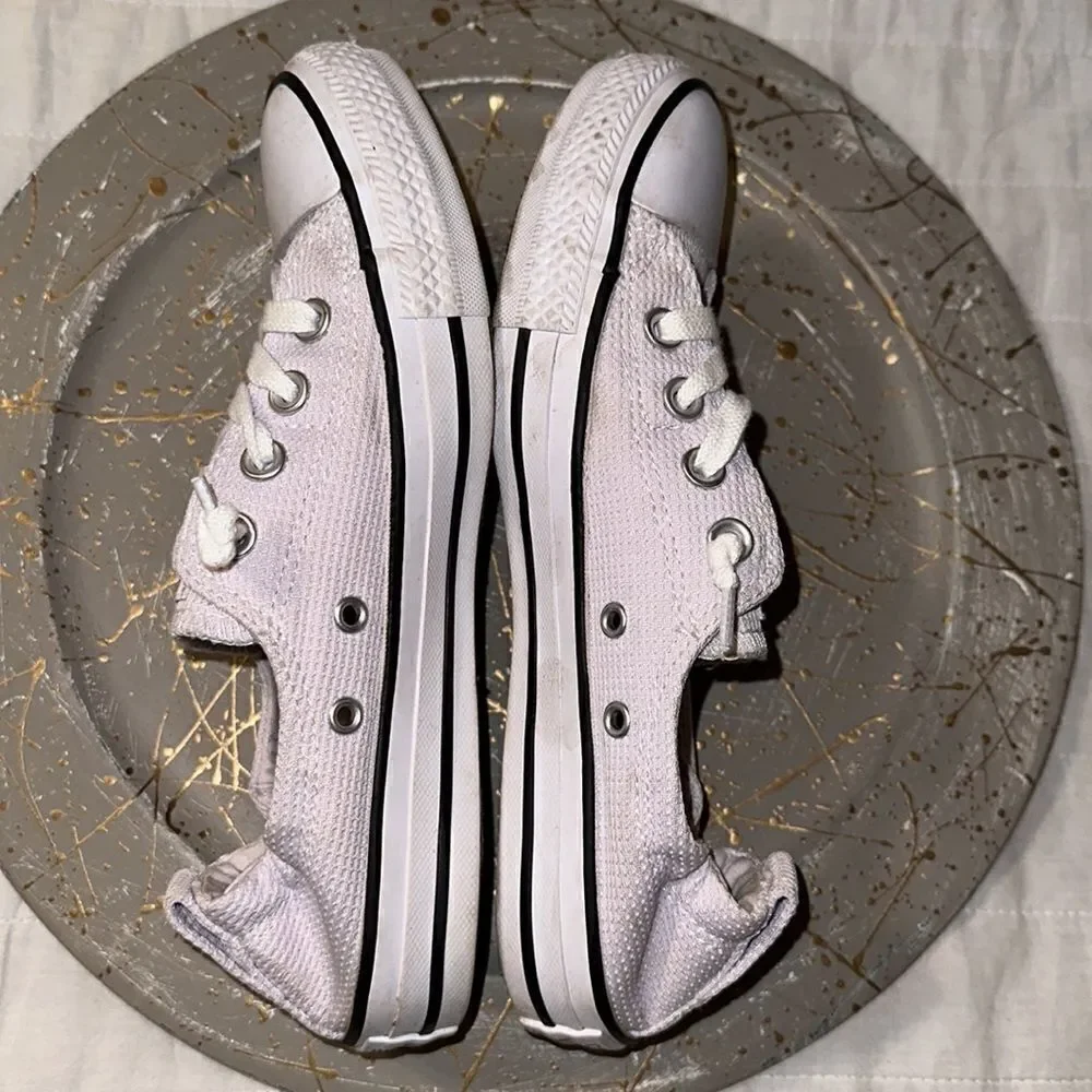 Converse 7 Women’s White Textured Canvas Slip On Lace up Skateboard Shoes Sneaks